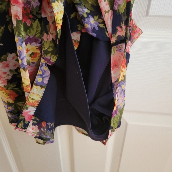 Sheer navy blue floral print button down tea dress S - Picture 5 of 6